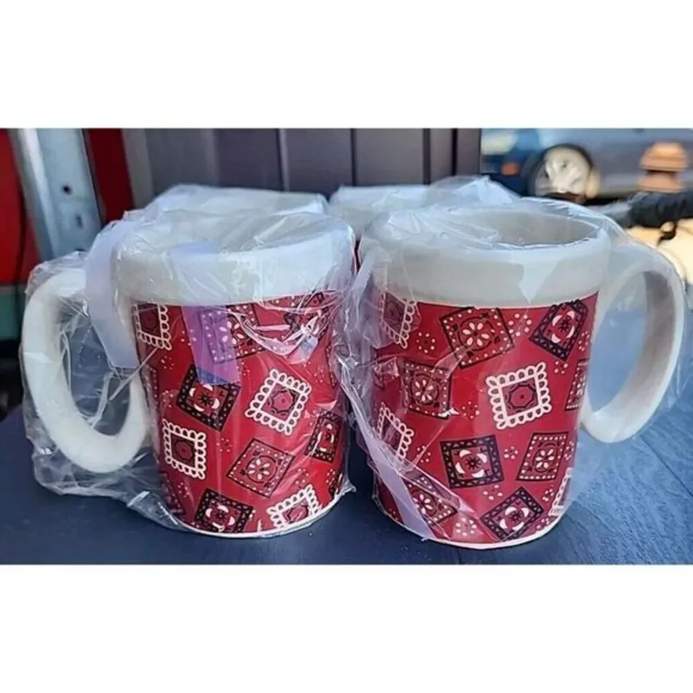 1963 Howard Holt‎ BANDANA Red/white Coffee Cups. Lot of 5